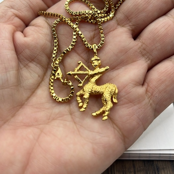 Vintage Monet Gold Zodiac Sagittarius Archer Necklace Vintage Monet 1990’s - Picture 15 of 16